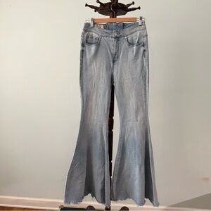 We The Free Lace-Up Bellbottoms Flare Jeans | Raw Hem Boho Denim Curvy High Rise